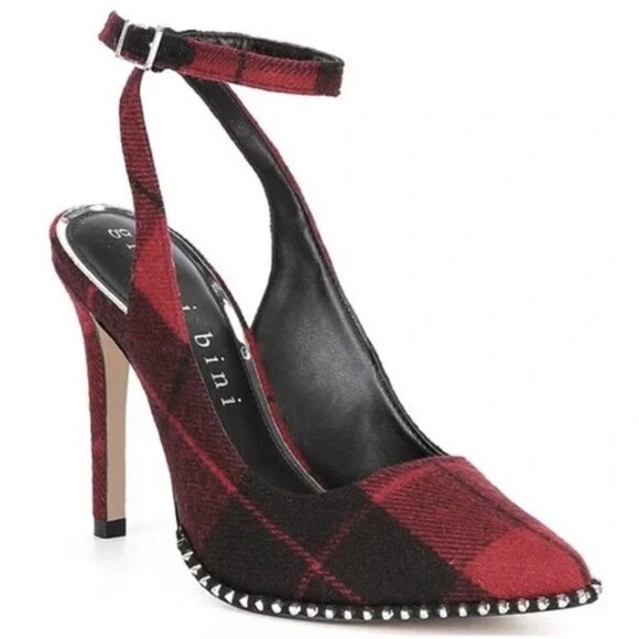NEW Gianni Bini RenatayTwo Stud Detail Flannel Plaid Ankle Strap Heels Sz. 5.5 - Picture 1 of 1